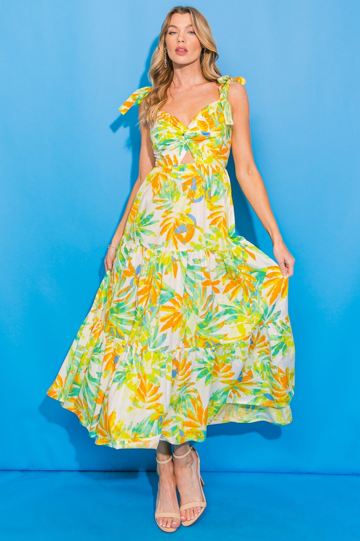 VACATION VIEWS FLORAL WOVEN MIDI DRESS Flying Tomato